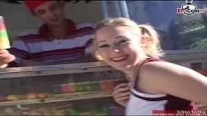 Play Blond adolescent fucked in a car until the cumstroke in her front